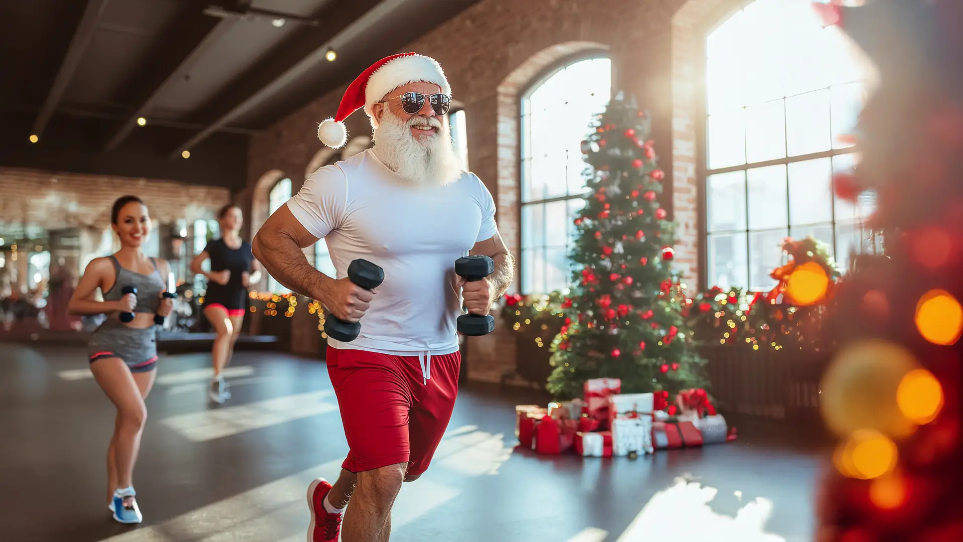 Santa Claus trainiert im sommerlichen Outfit
