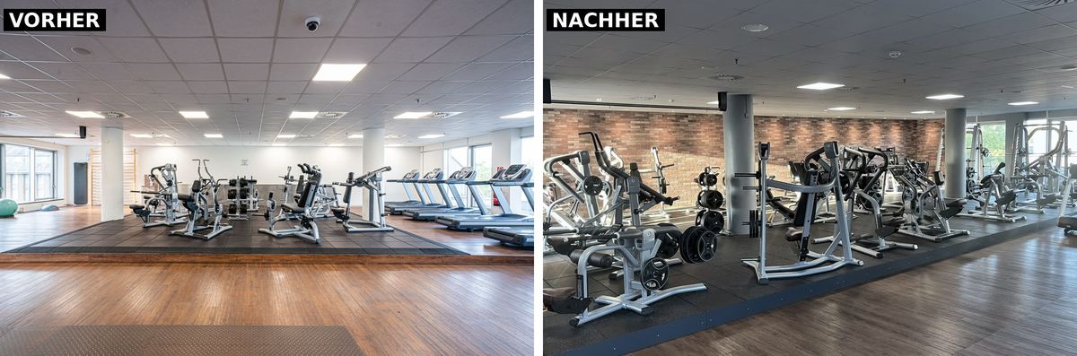 Vorher-nachher-Vergleich der Kraftgeräte auf dem Trainingspodest im F4U Wiesbaden